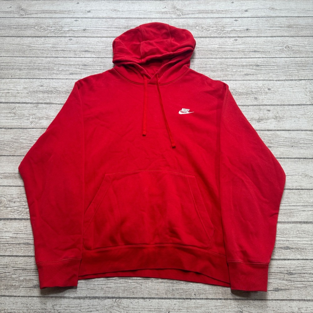 Nike Hoodie Men's XL Red Fleece Lined Swoosh Loose Fit Pullover Athletic Varsity